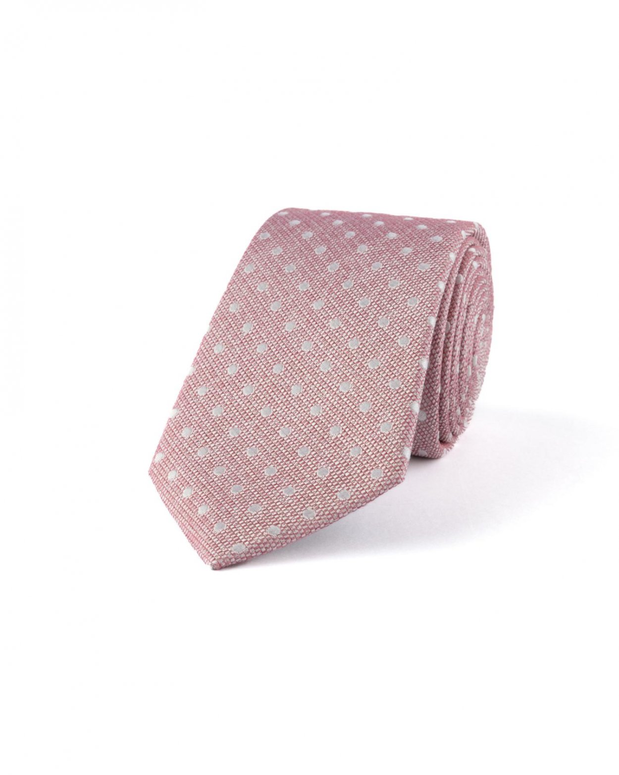 Růžová hedvábná kravata s puntíkem