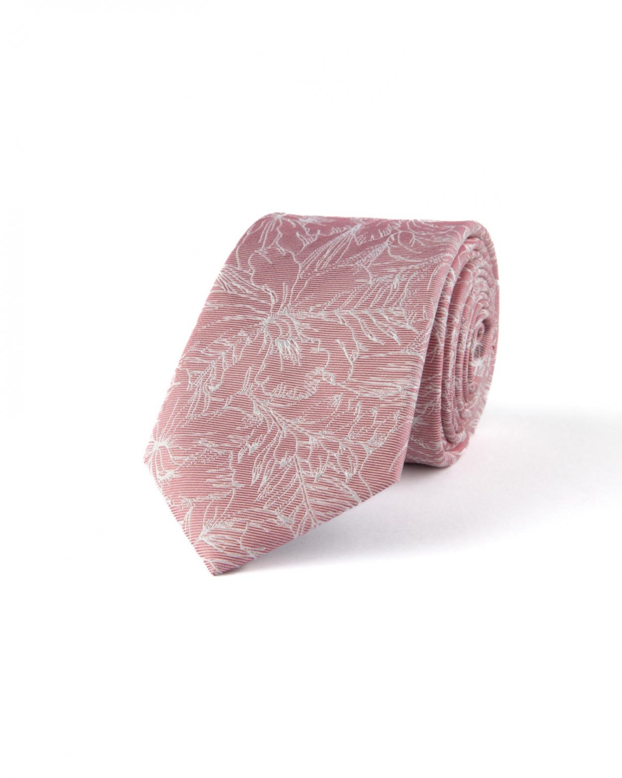 Růžová hedvábná kravata s květinovým vzorem
