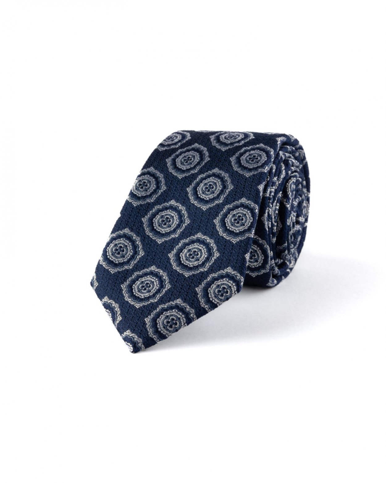 Tmavě modrá hedvábná kravata se vzorem