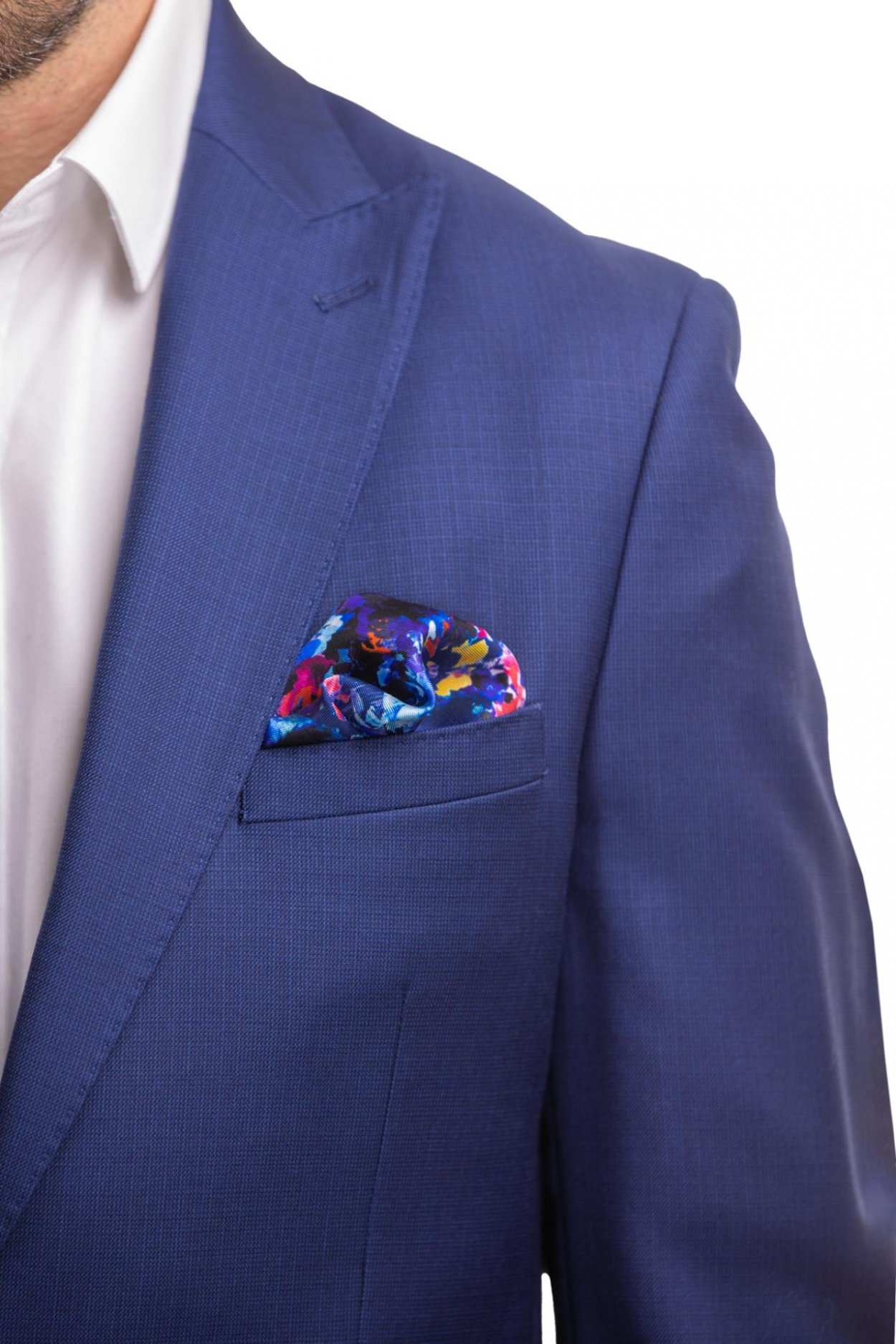 Modrý hedvábný kapesníček s květinovým vzorem