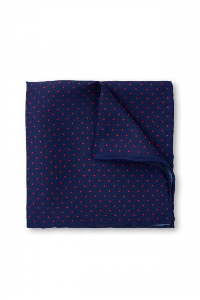 Tmavě modrý hedvábný kapesníček s puntíkem