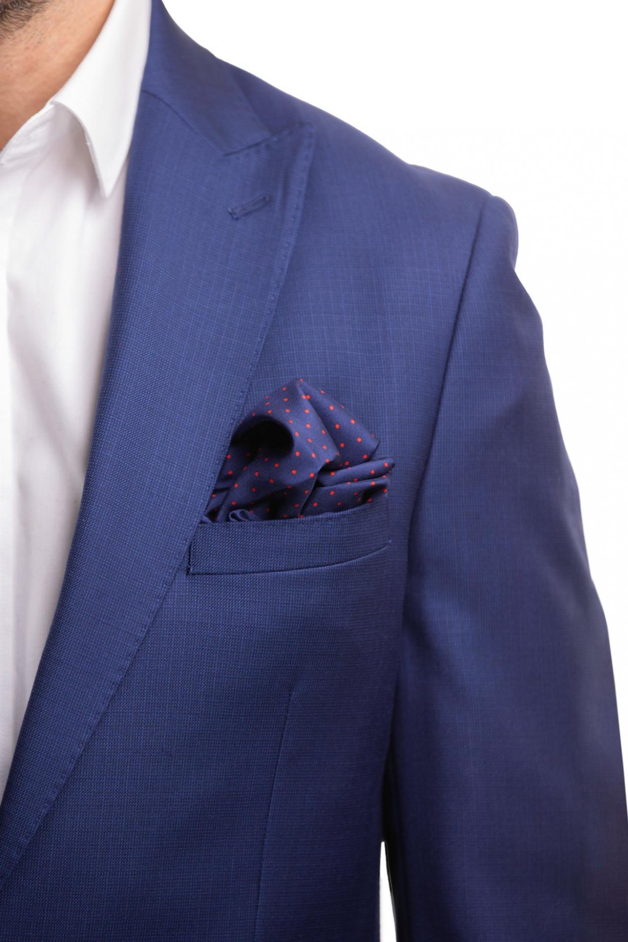 Tmavě modrý hedvábný kapesníček s puntíkem