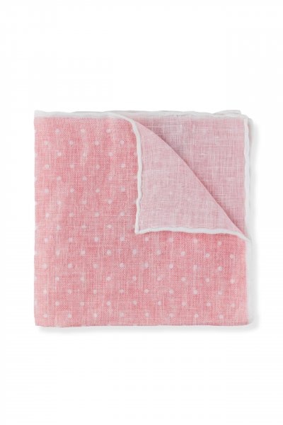 Růžový lněný kapesníček s puntíkem