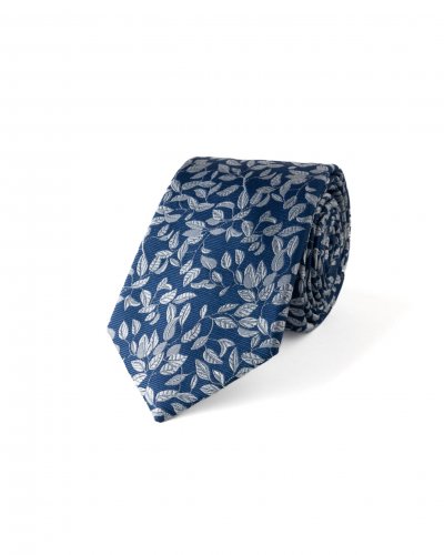 Modrá hedvábná kravata s květinovým vzorem