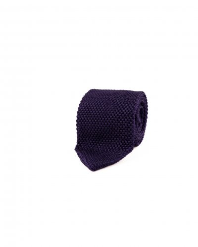 Fialová pletená hedvábná kravata
