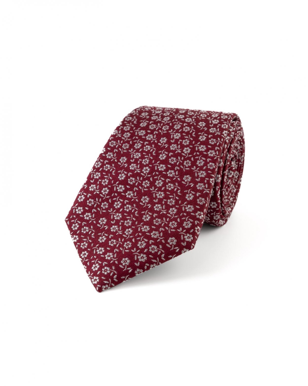 Vínová hedvábná kravata s květinovým vzorem