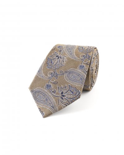 Béžová hedvábná kravata se vzorem