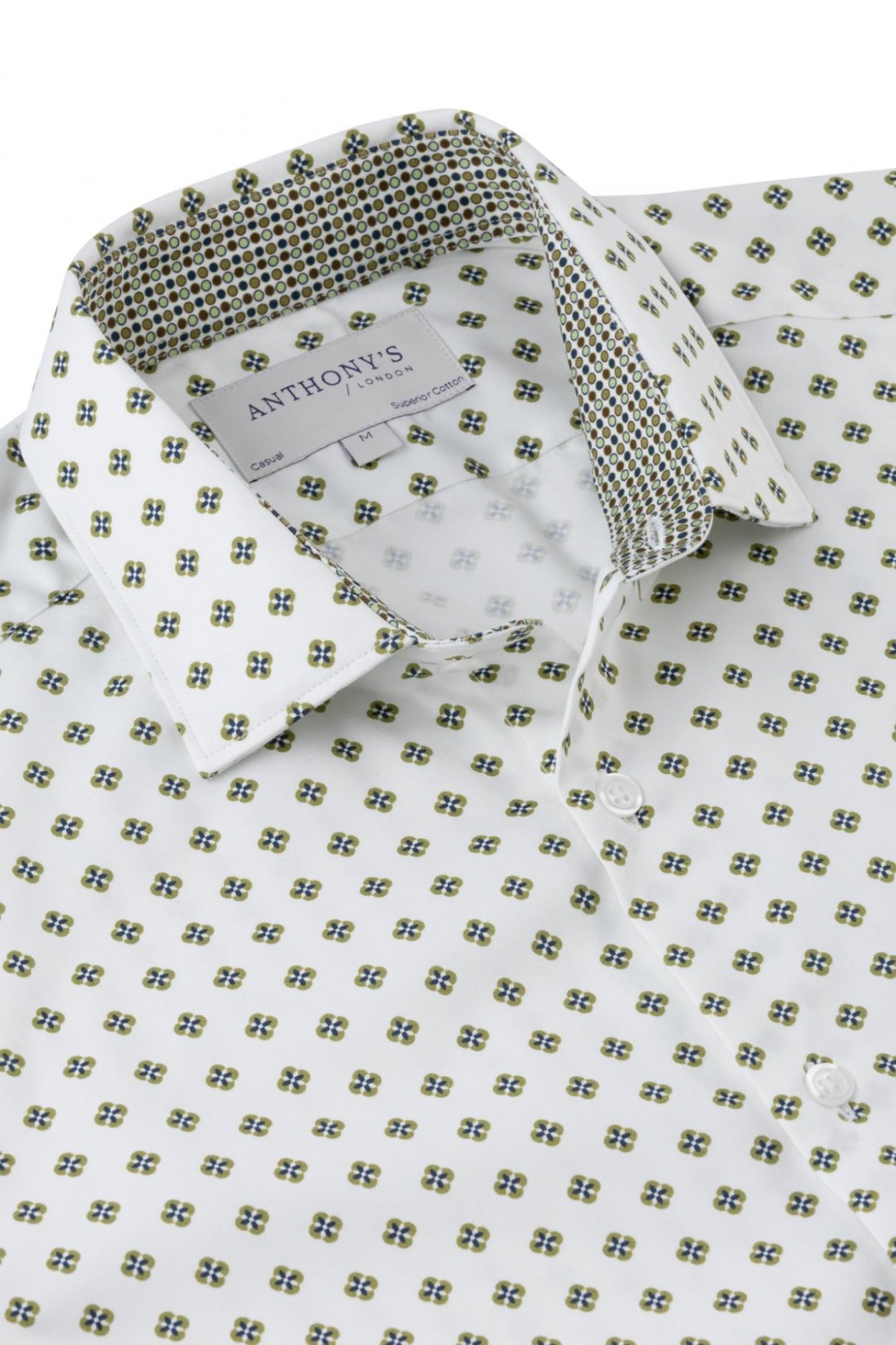 Pánská bíloolivová košile s geometrickým vzorem