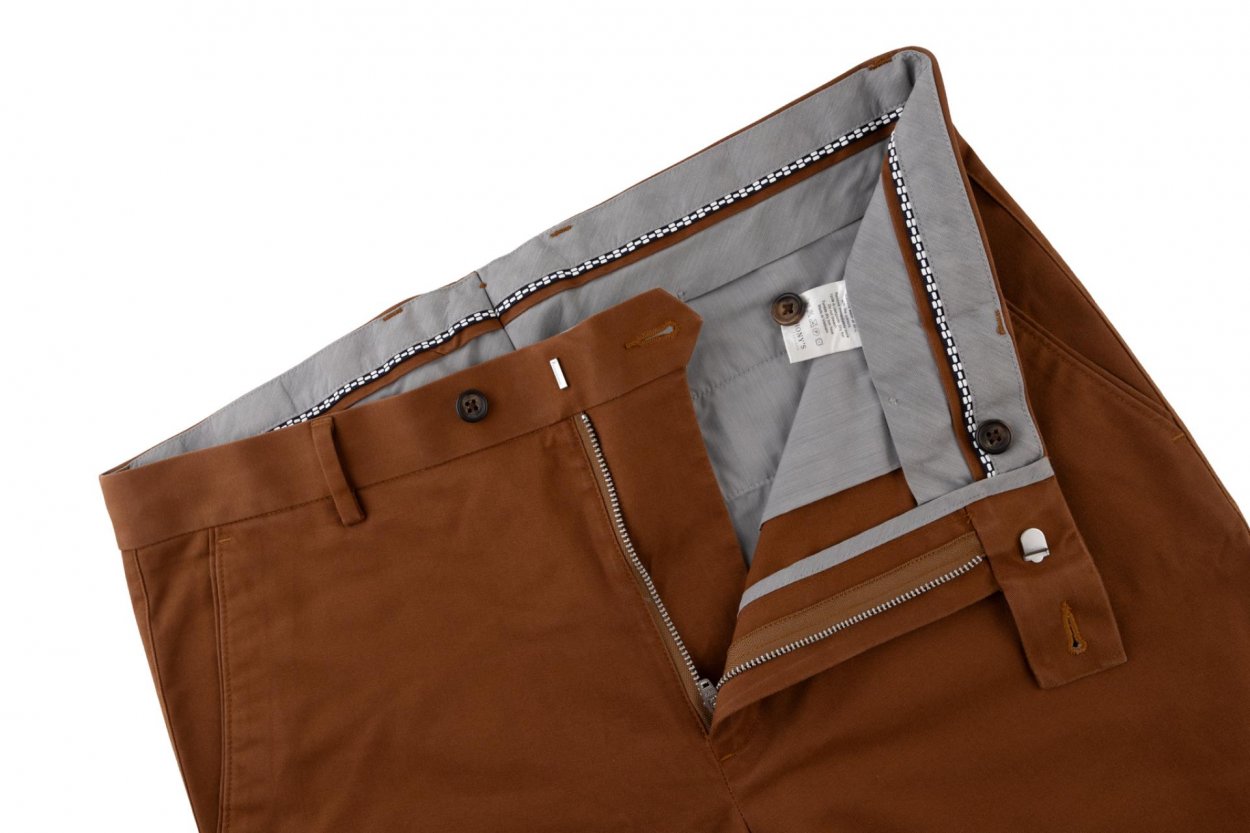 Hnědé non-iron bavlněné kalhoty Freddie