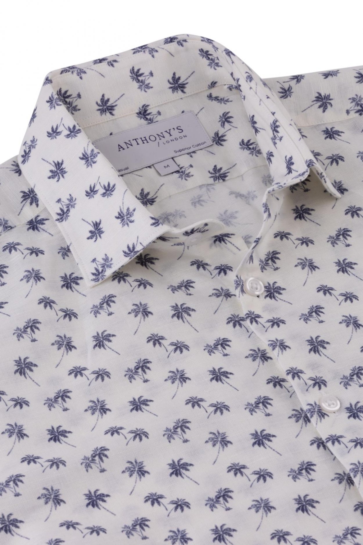Pánská bílomodrá lněná košile s palmami