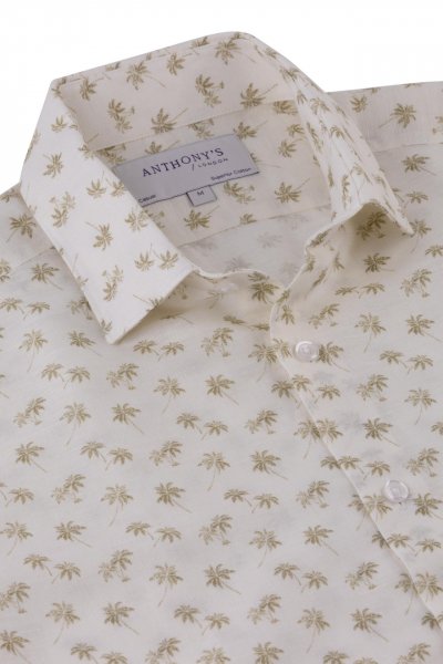 Bílozelená lněná košile s palmami