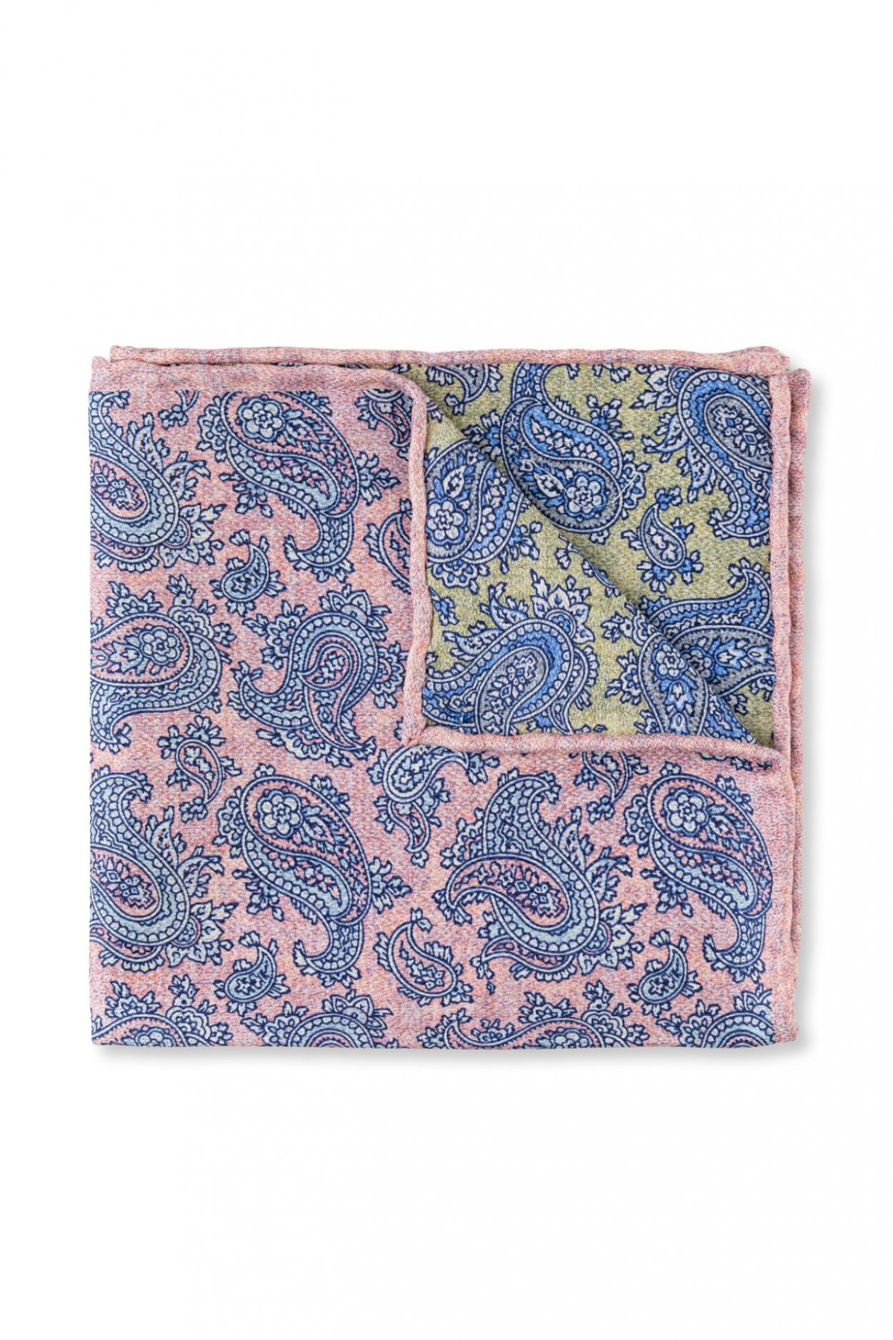 Růžovoolivový oboustranný hedvábný kapesníček s geometrickým vzorem
