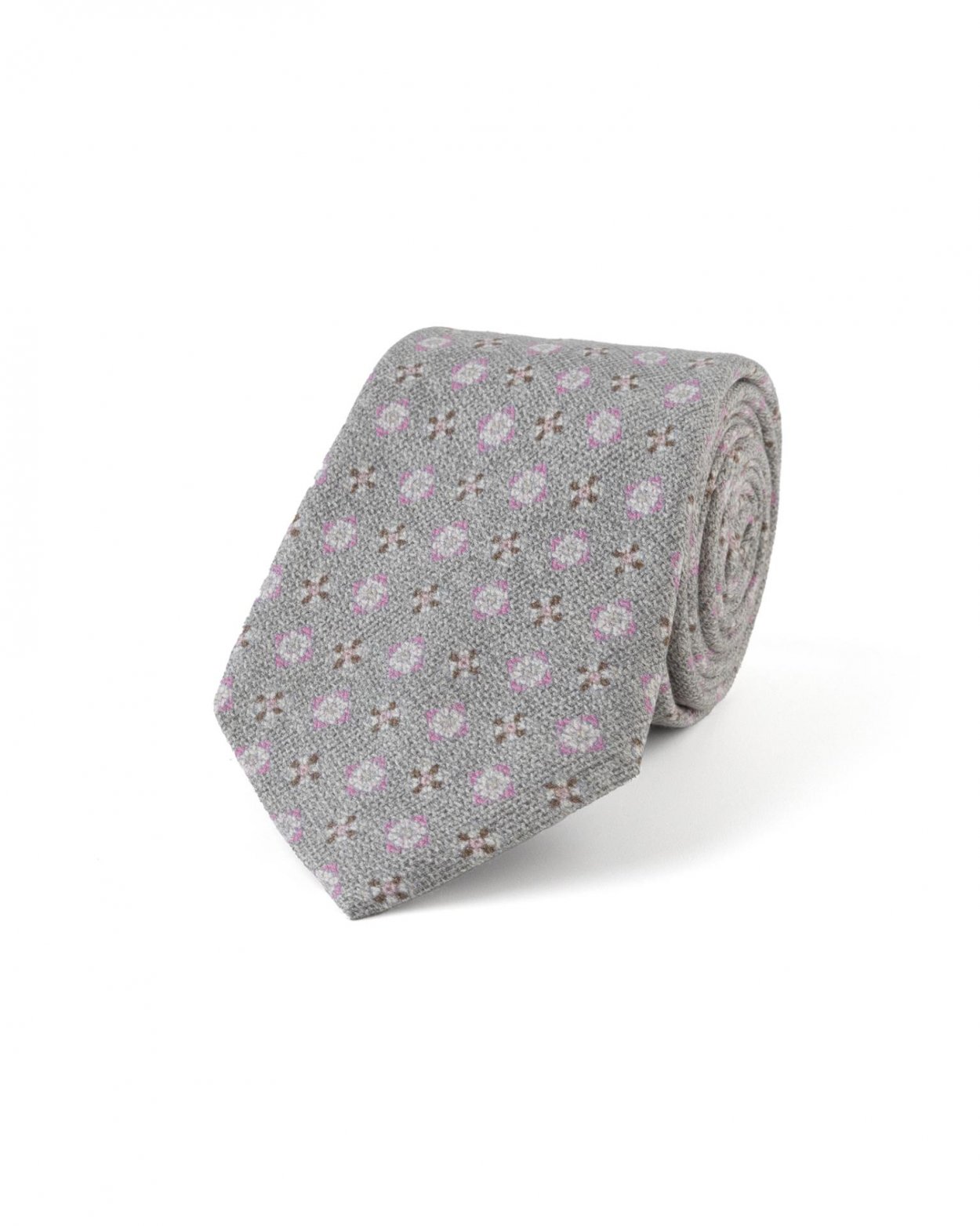 Šedorůžová hedvábná kravata s geometrickým vzorem