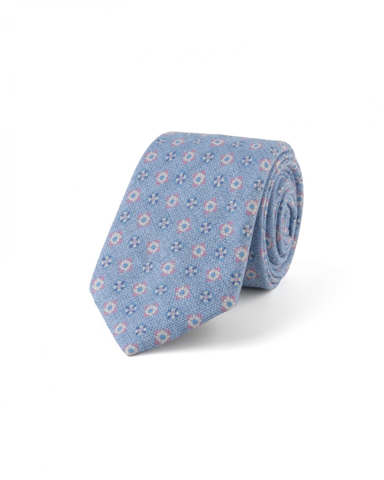 Modrorůžová hedvábná kravata s geometrickým vzorem