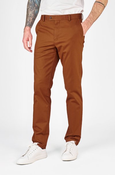 Hnědé non-iron bavlněné kalhoty Freddie