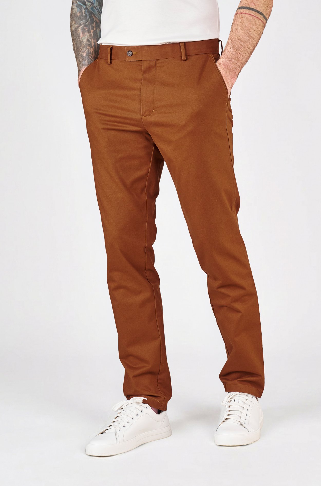 Hnědé non-iron bavlněné kalhoty Freddie