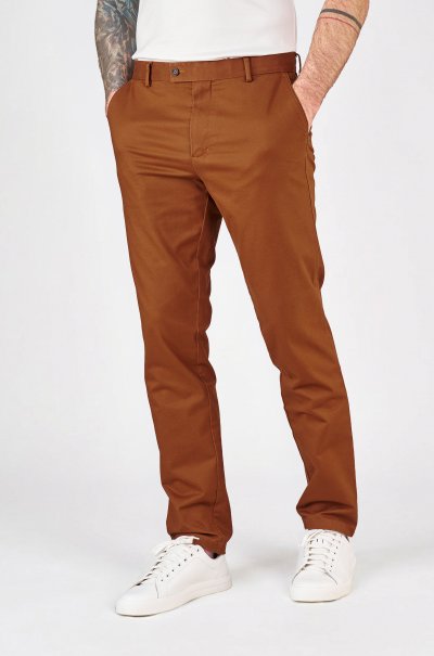 Hnědé non-iron bavlněné kalhoty Freddie