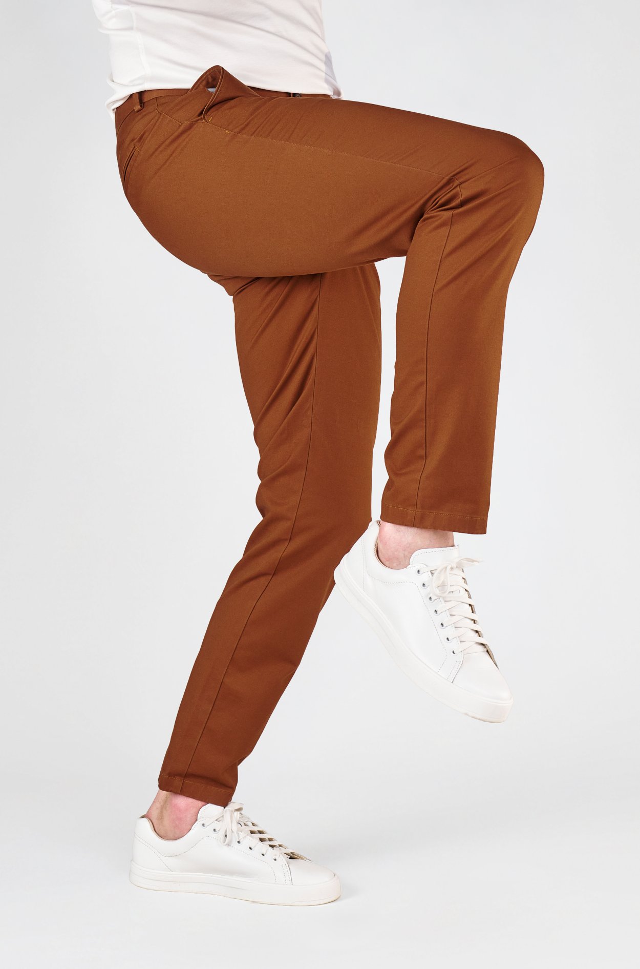 Hnědé non-iron bavlněné kalhoty Freddie