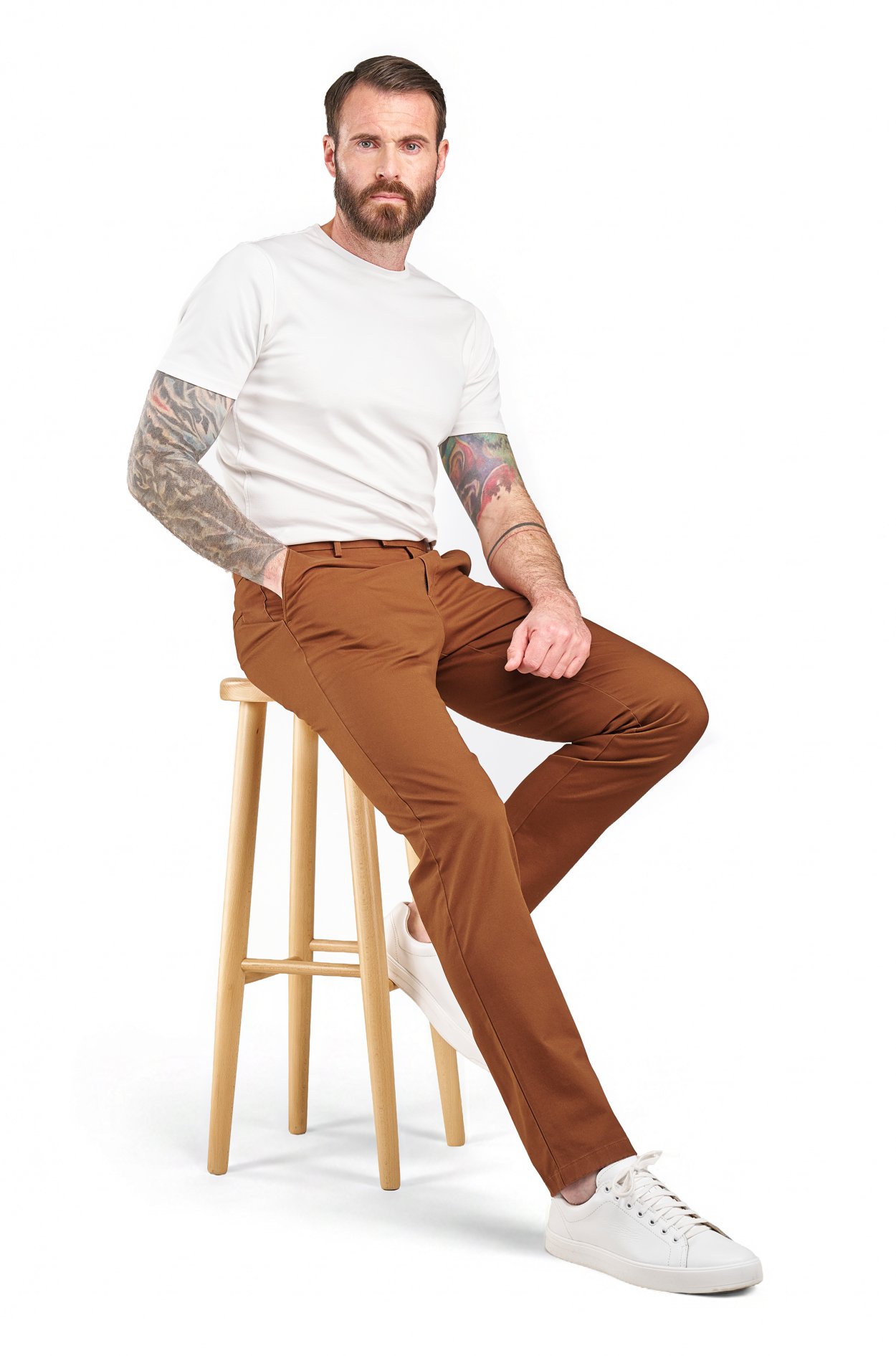 Hnědé non-iron bavlněné kalhoty Freddie