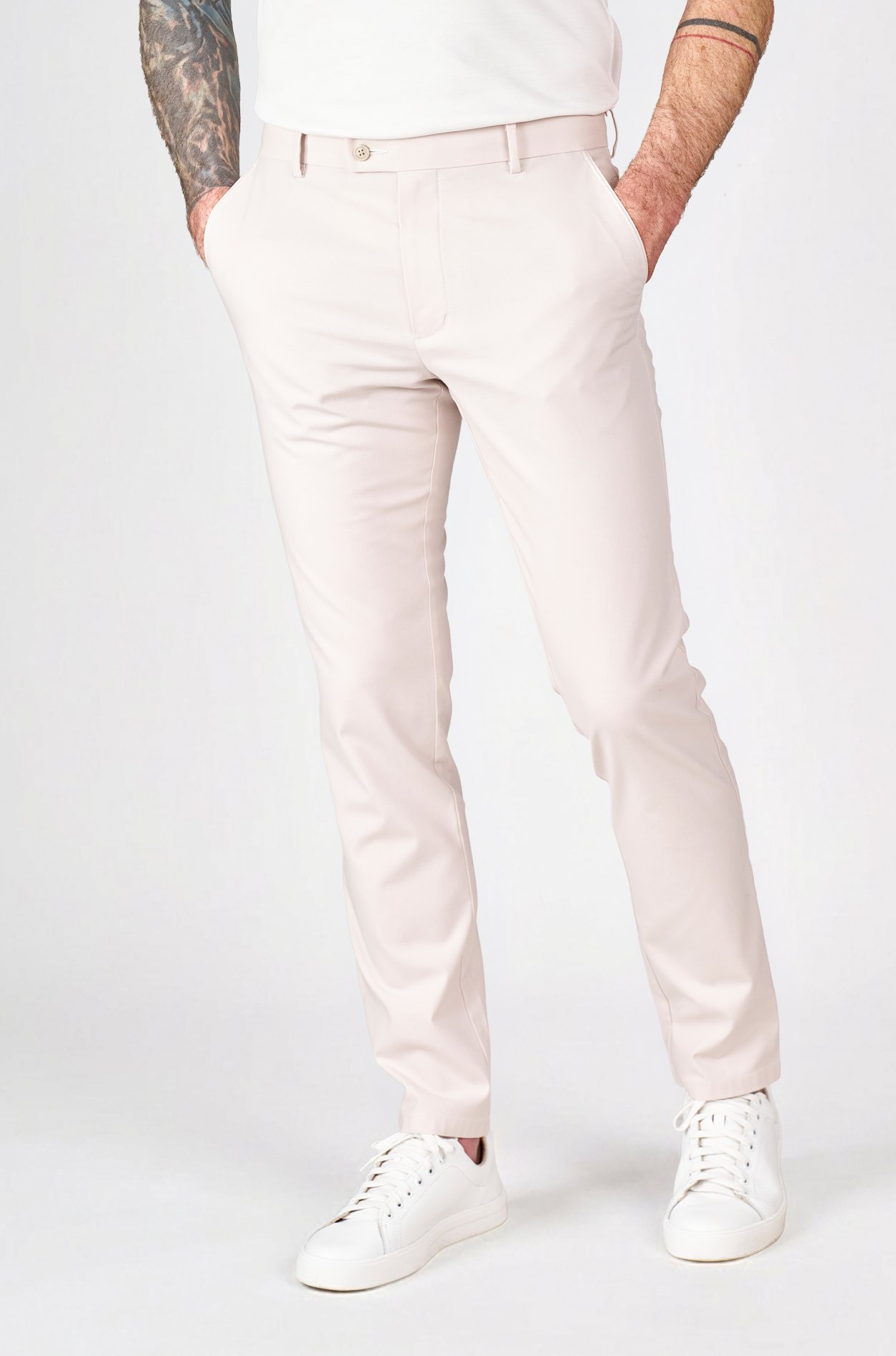 Krémové non-iron bavlněné kalhoty Thomas