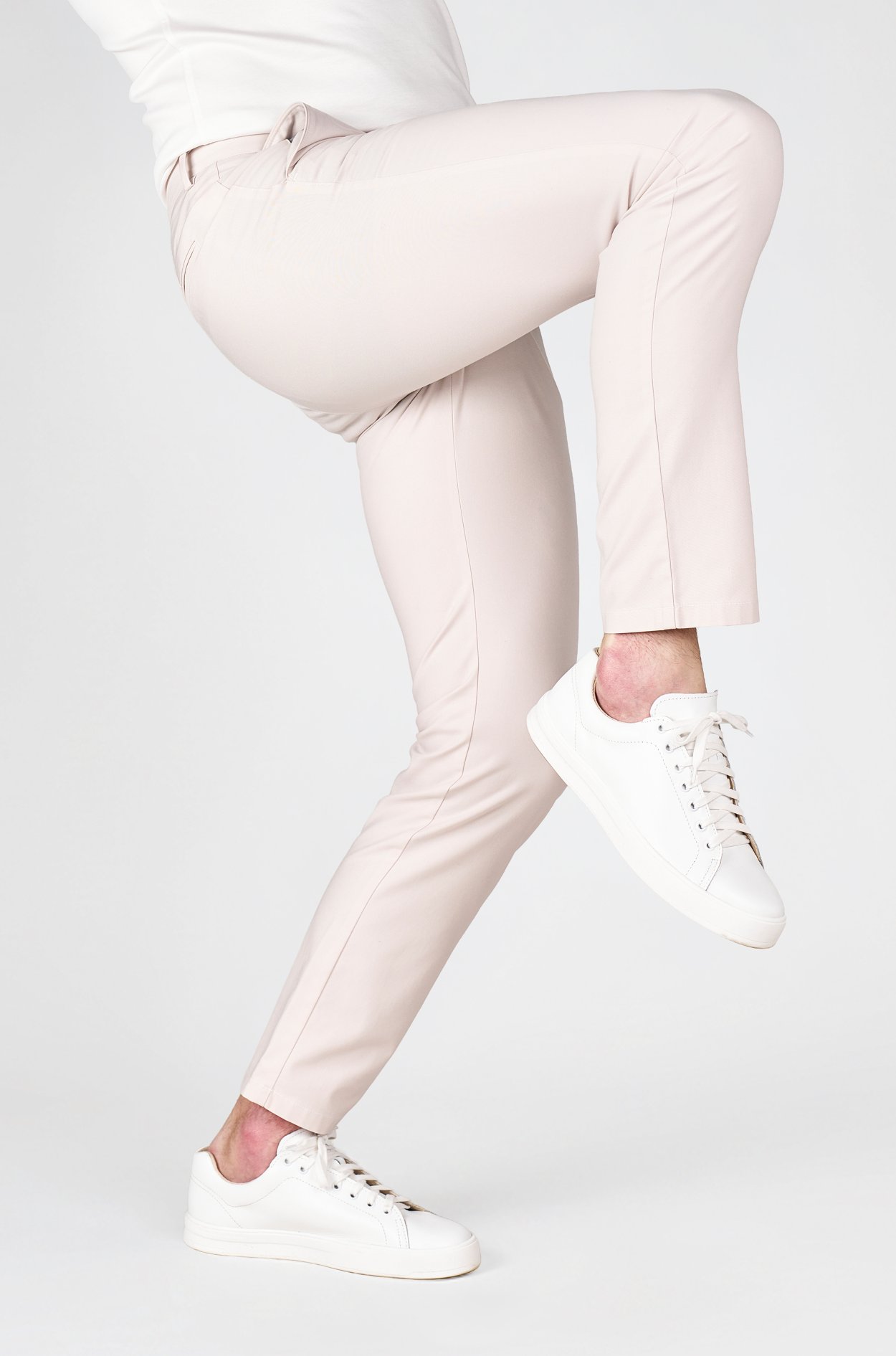 Krémové non-iron bavlněné kalhoty Thomas