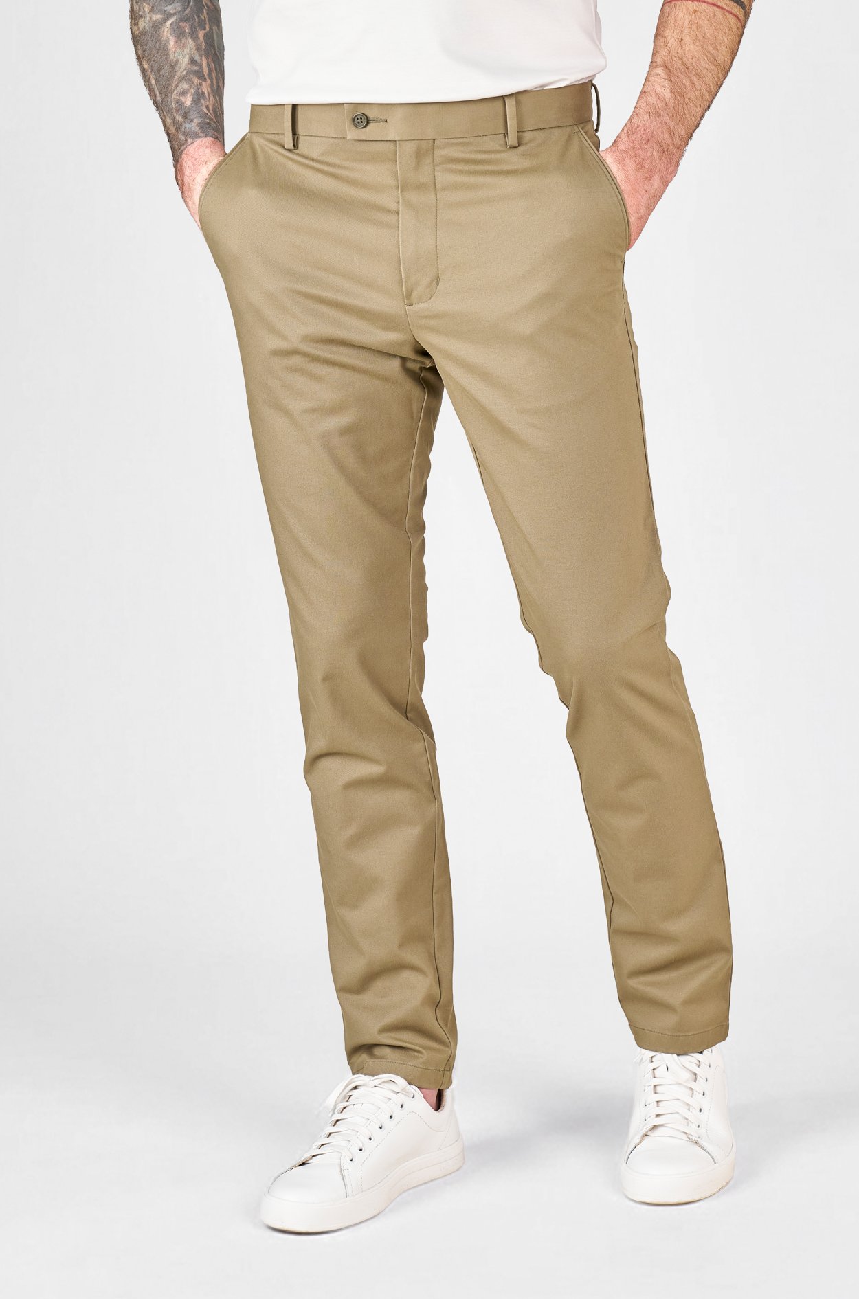 Olivové non-iron bavlněné kalhoty Freddie