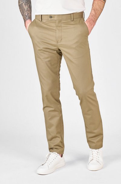 Olivové non-iron bavlněné kalhoty Freddie