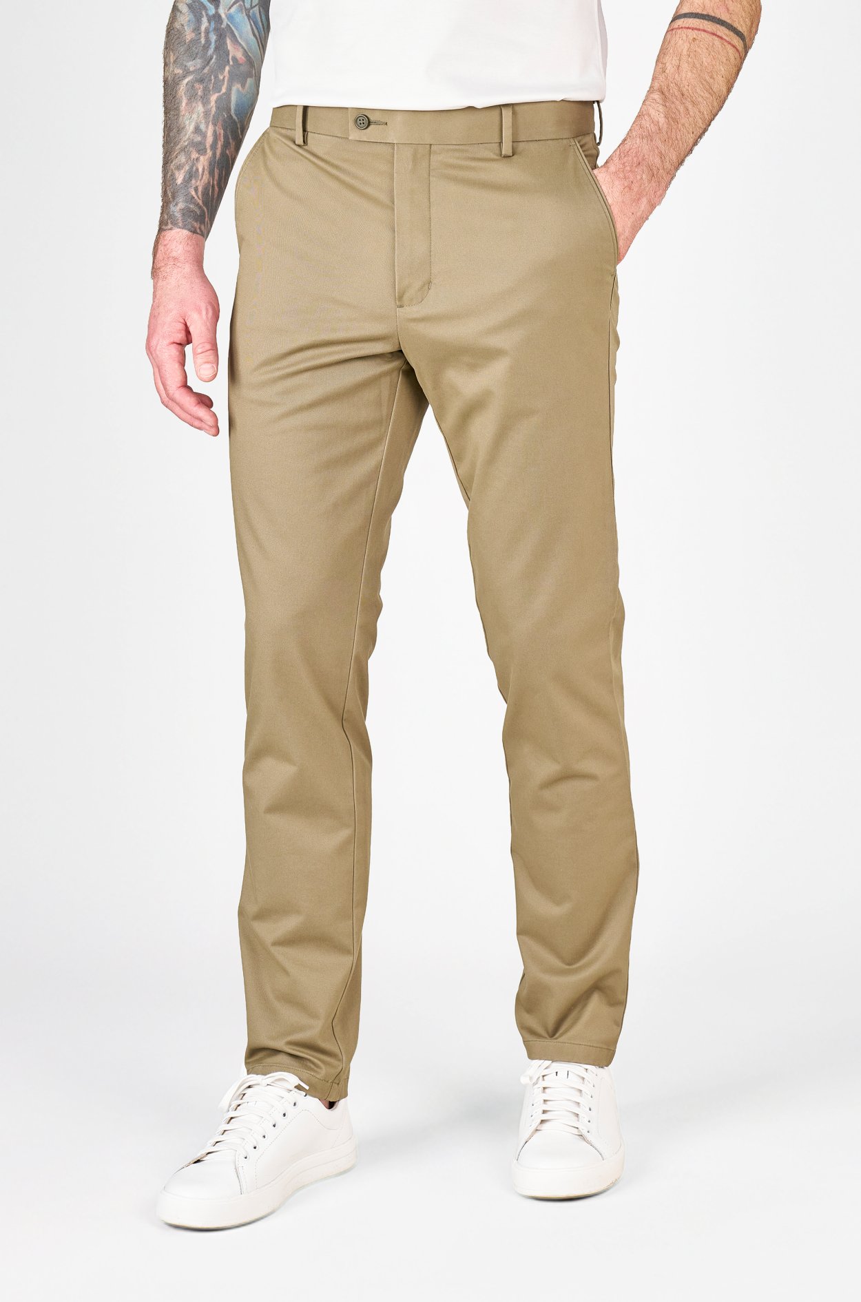 Olivové non-iron bavlněné kalhoty Freddie