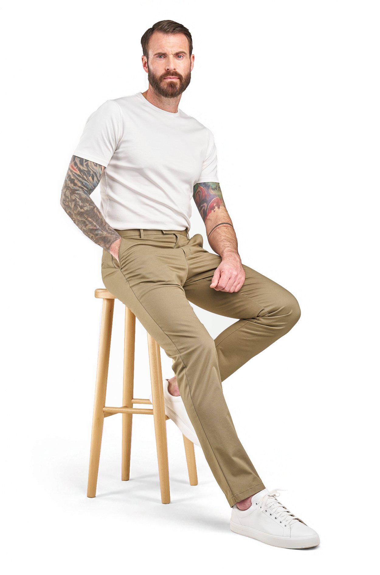 Olivové non-iron bavlněné kalhoty Freddie