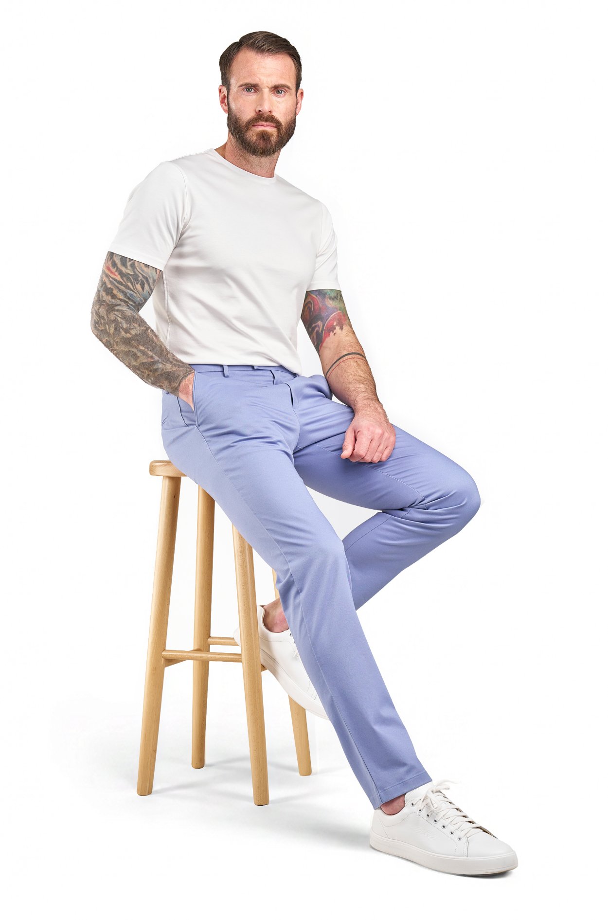 Modré non-iron bavlněné kalhoty Freddie