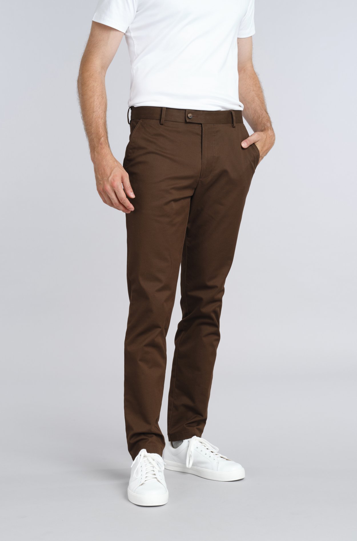 Hnědé non-iron bavlněné kalhoty Freddie