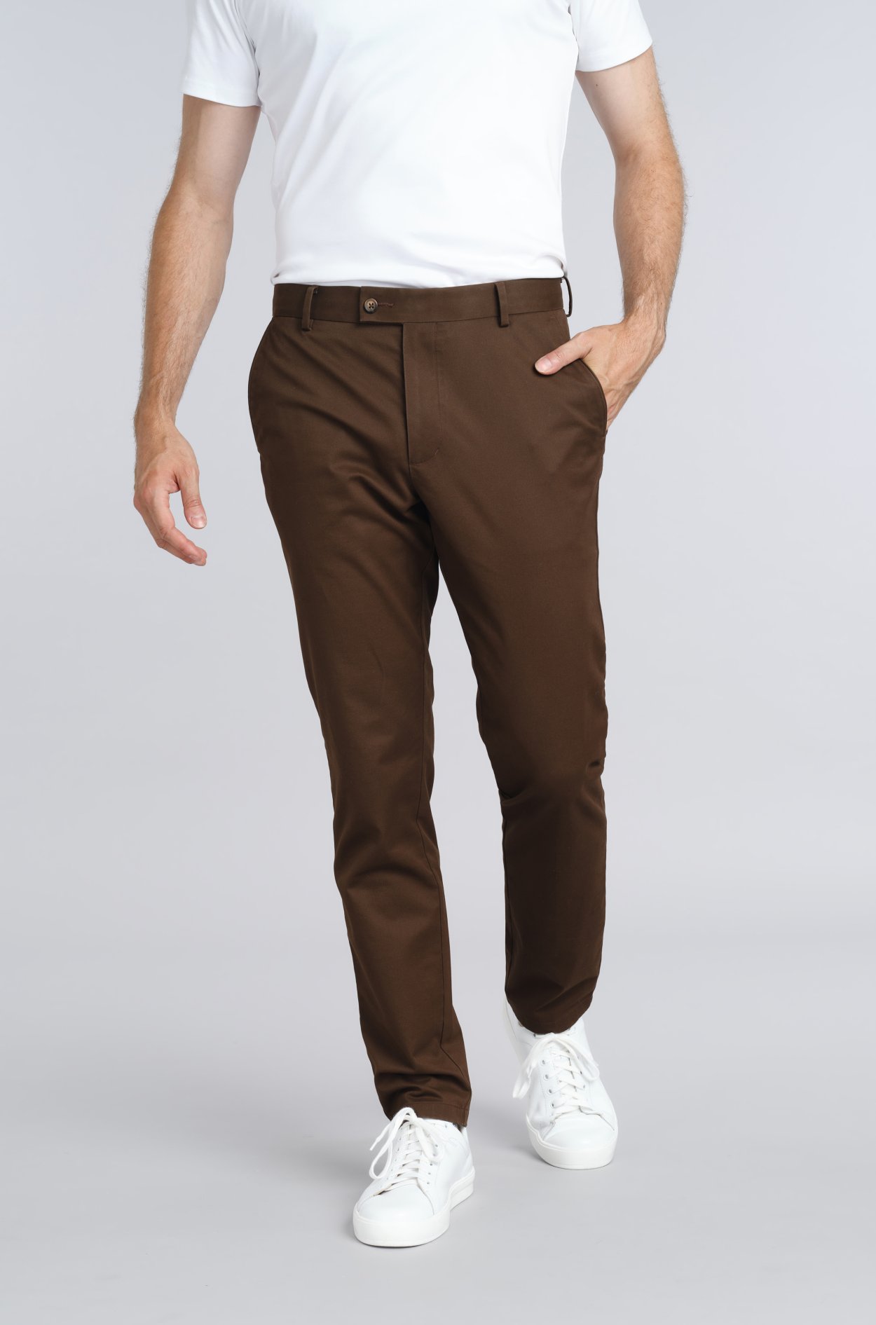 Hnědé non-iron bavlněné kalhoty Freddie