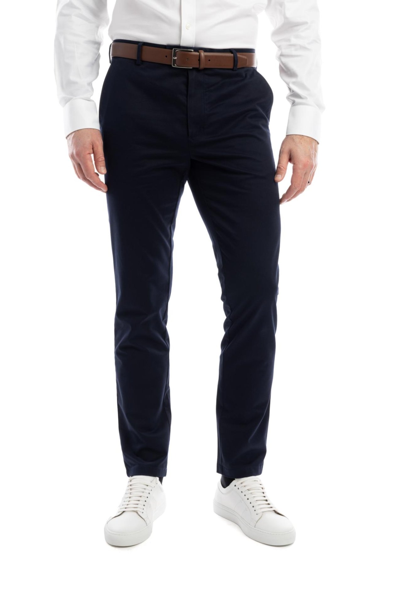 Tmavě modré non-iron bavlněné kalhoty Freddie