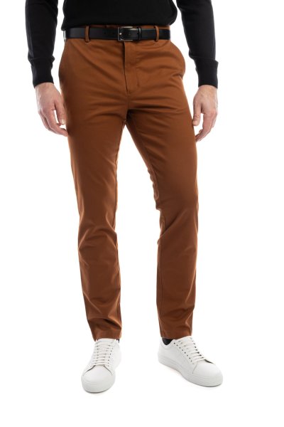 Hnědé non-iron bavlněné kalhoty Freddie