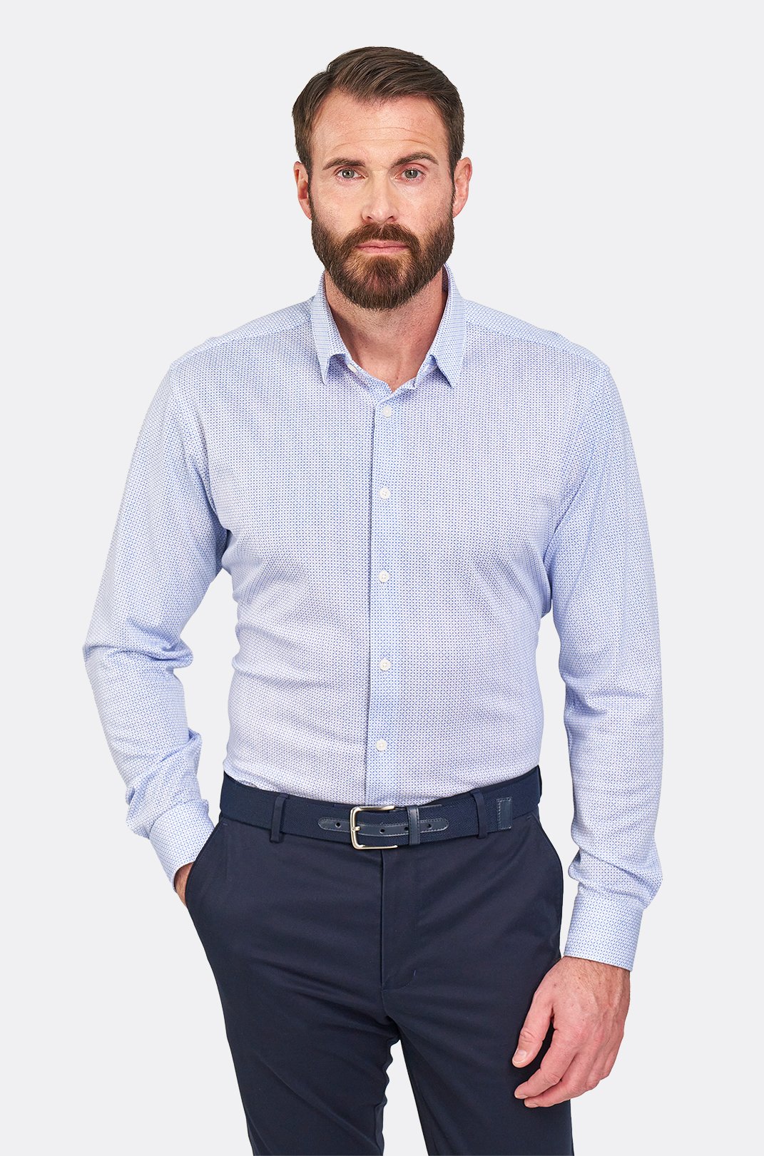 Pánská modrobílá strečová košile s geometrickým vzorem
