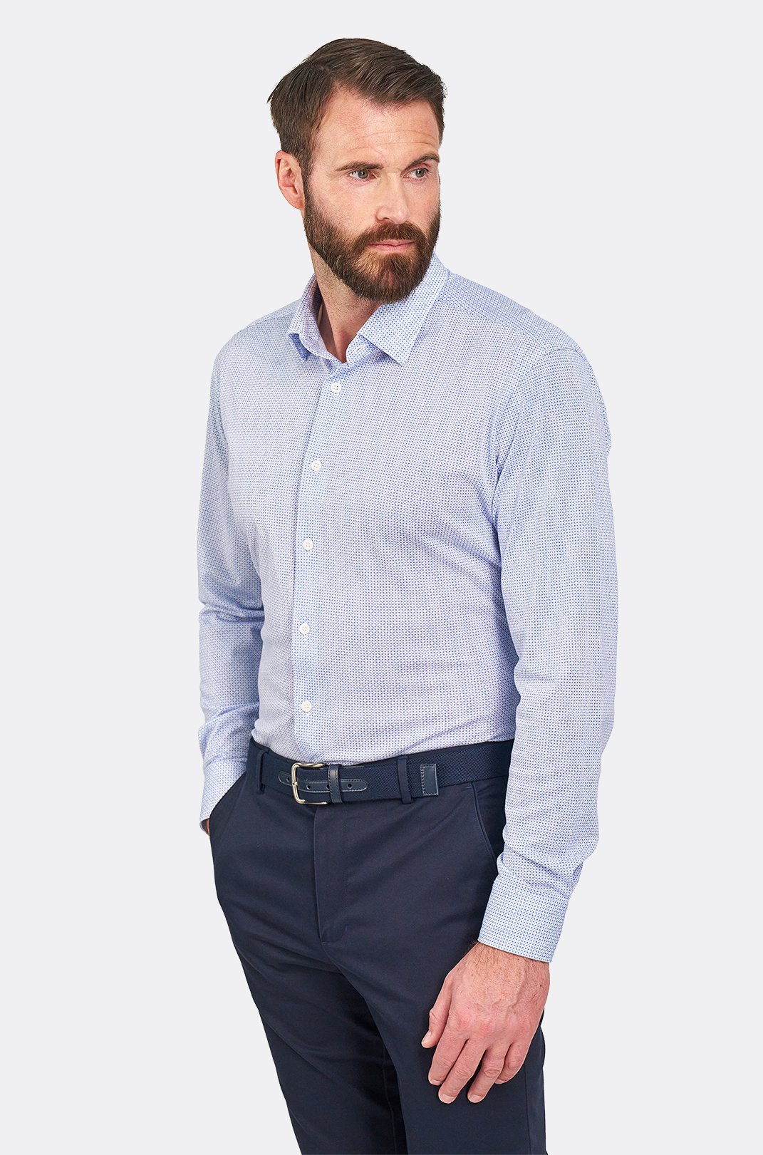 Pánská modrobílá strečová košile s geometrickým vzorem