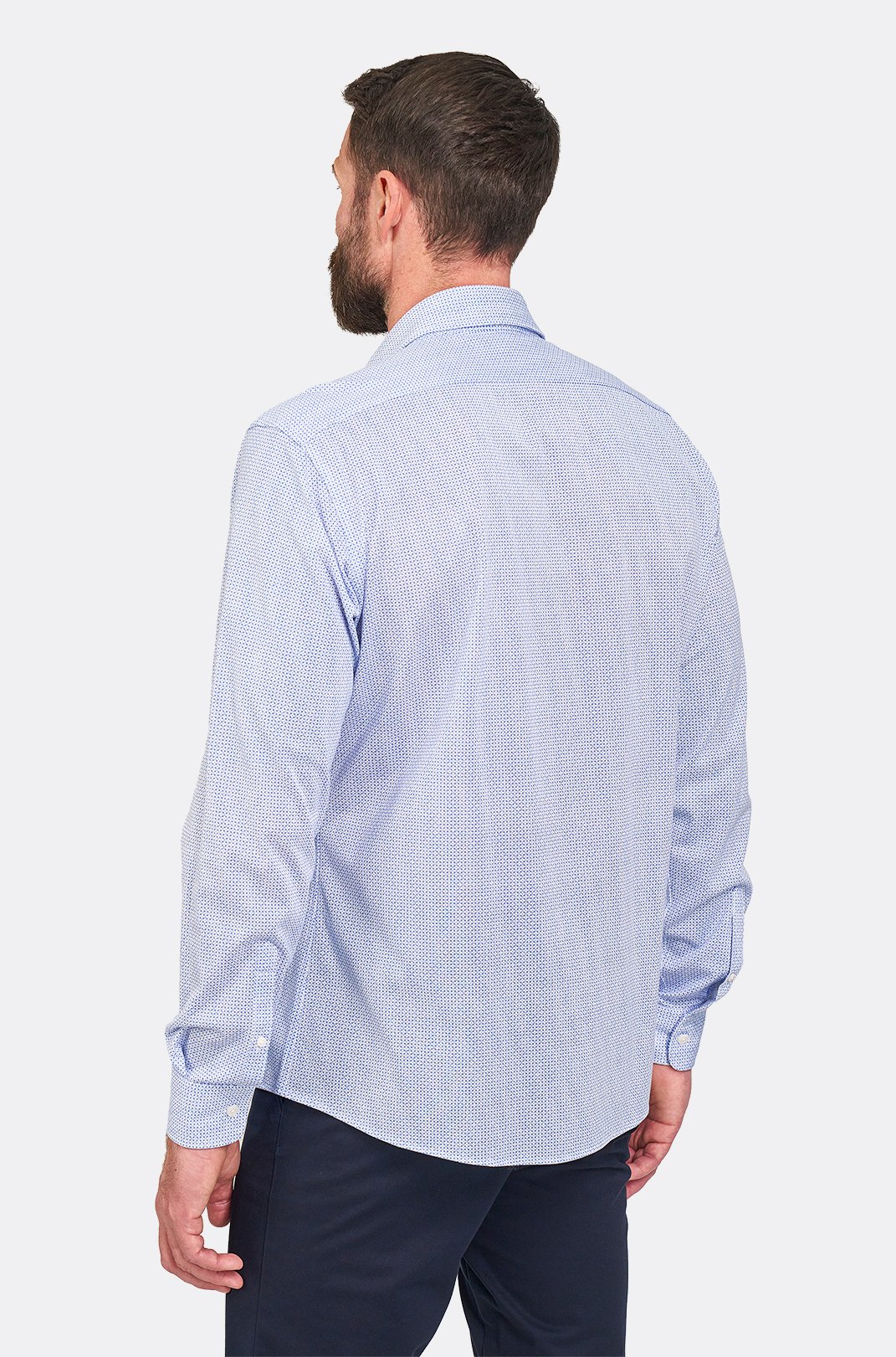 Pánská modrobílá strečová košile s geometrickým vzorem