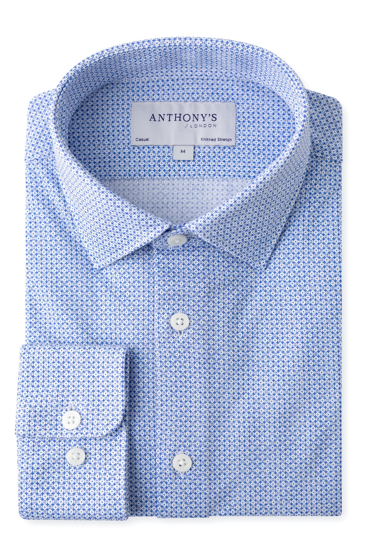 Pánská modrobílá strečová košile s geometrickým vzorem