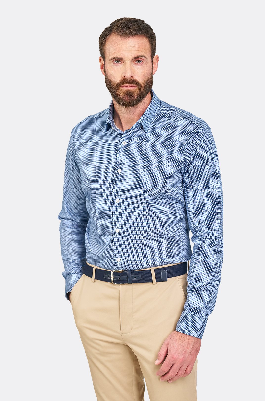 Pánská bílomodrá strečová košile se vzorem