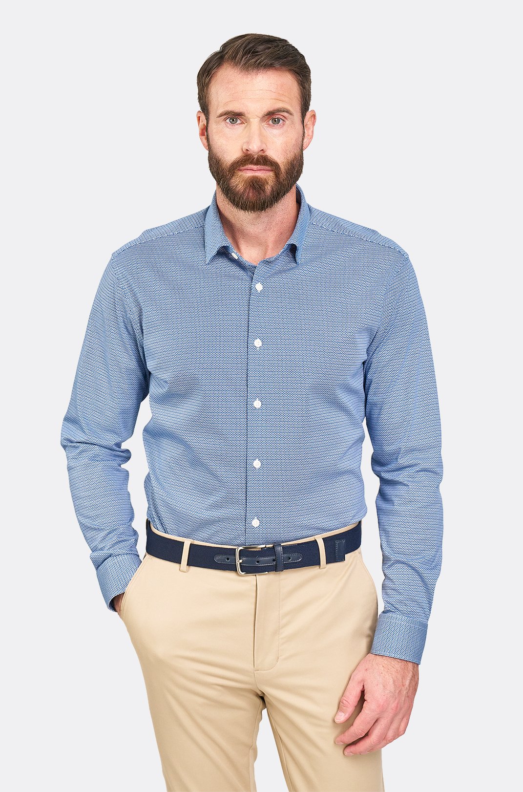 Pánská bílomodrá strečová košile se vzorem