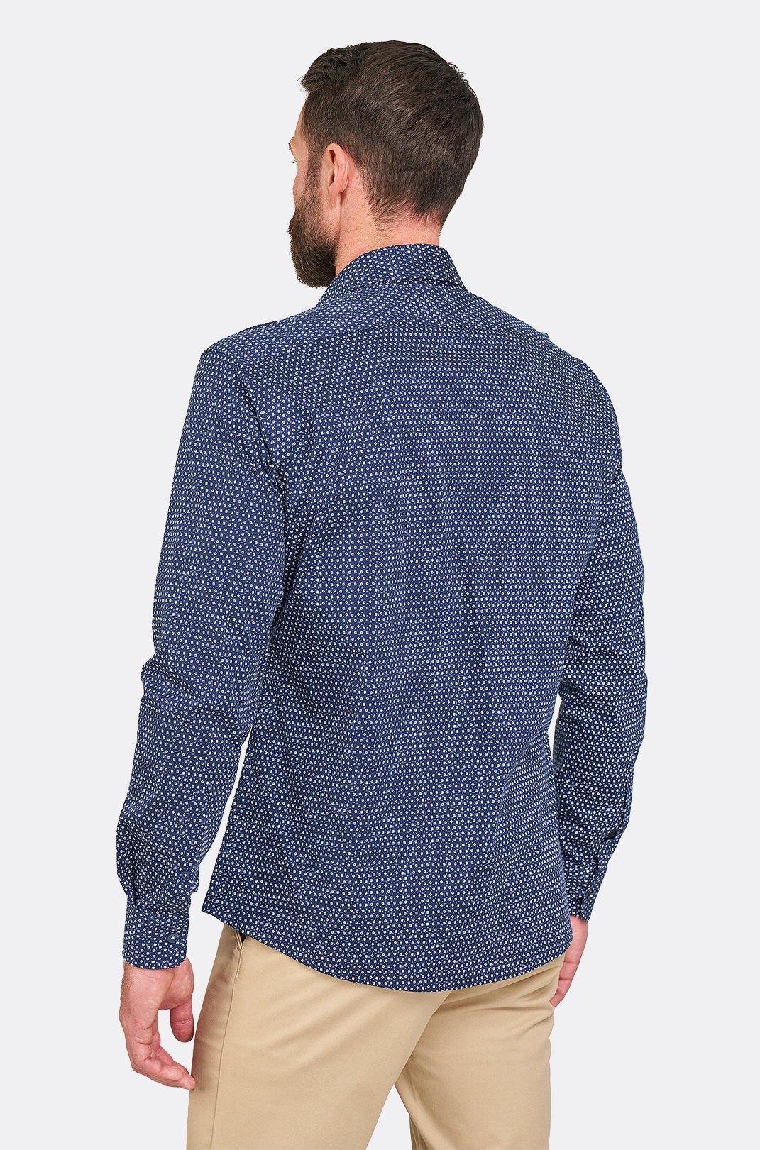 Pánská tmavě modrá strečová košile s geometrickým vzorem