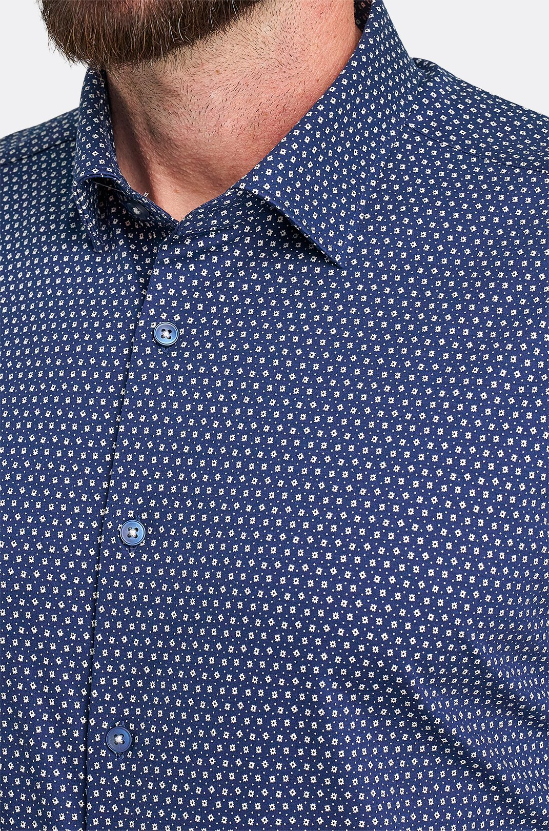 Pánská tmavě modrá strečová košile s geometrickým vzorem