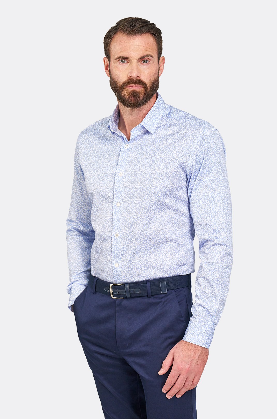 Pánská modrá strečová košile se vzorem