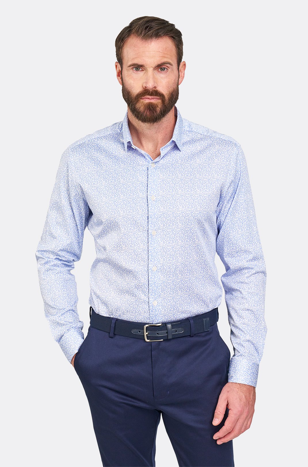 Pánská modrá strečová košile se vzorem