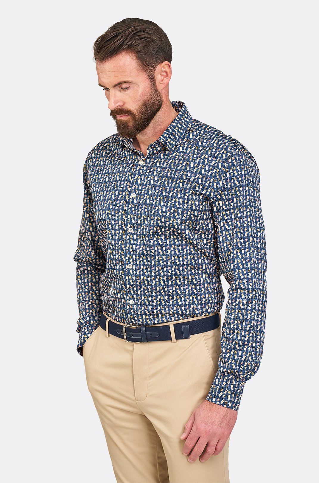 Pánská tmavě modrá strečová košile se vzorem