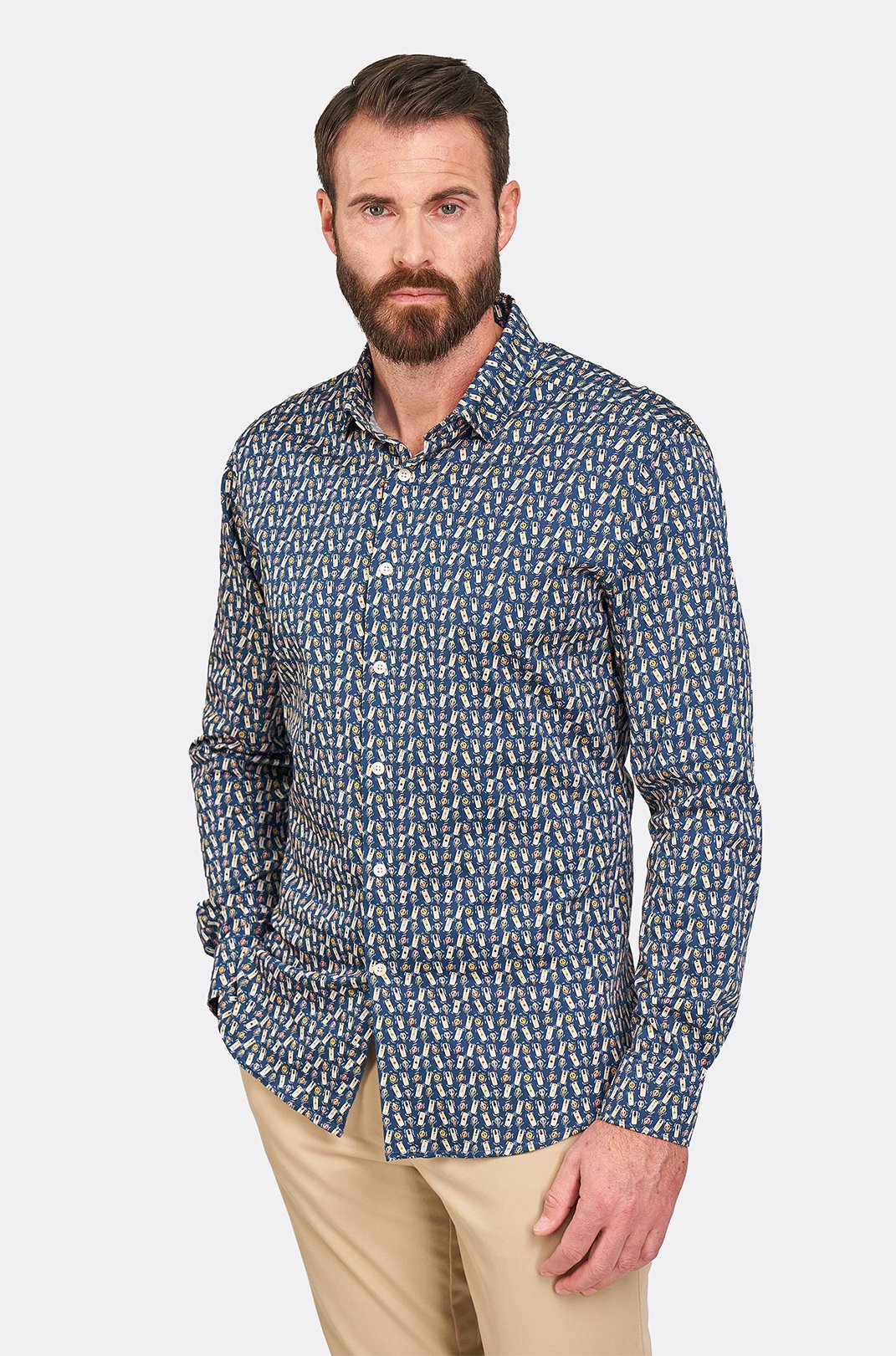 Pánská tmavě modrá strečová košile se vzorem