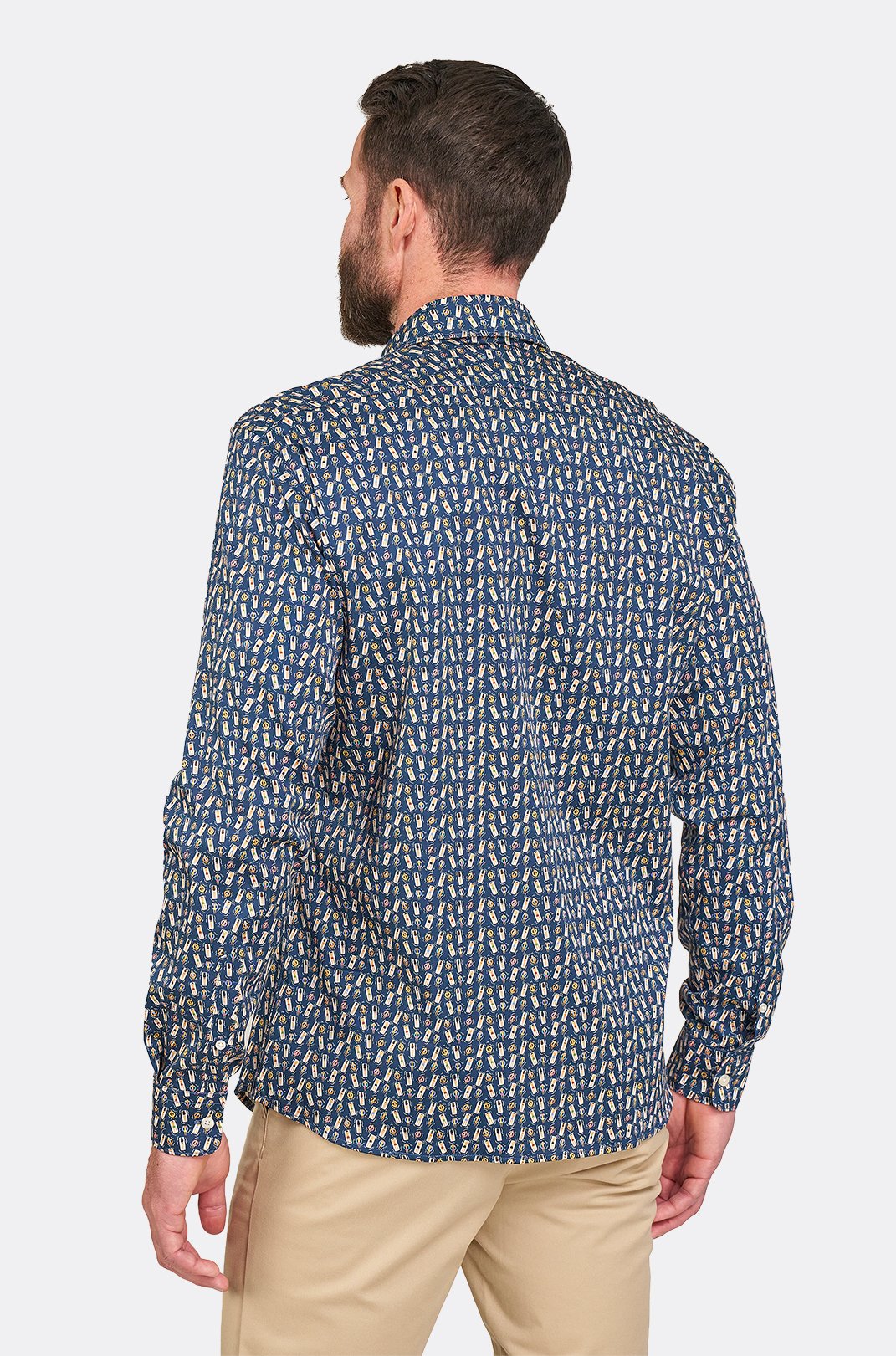 Pánská tmavě modrá strečová košile se vzorem