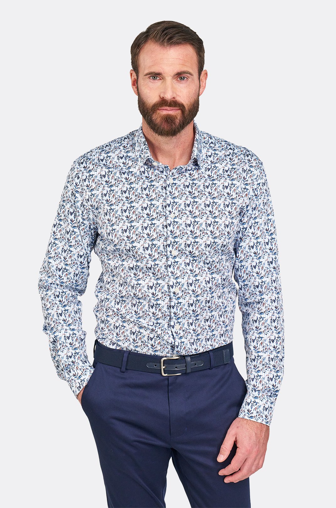 Pánská modrá strečová košile se vzorem