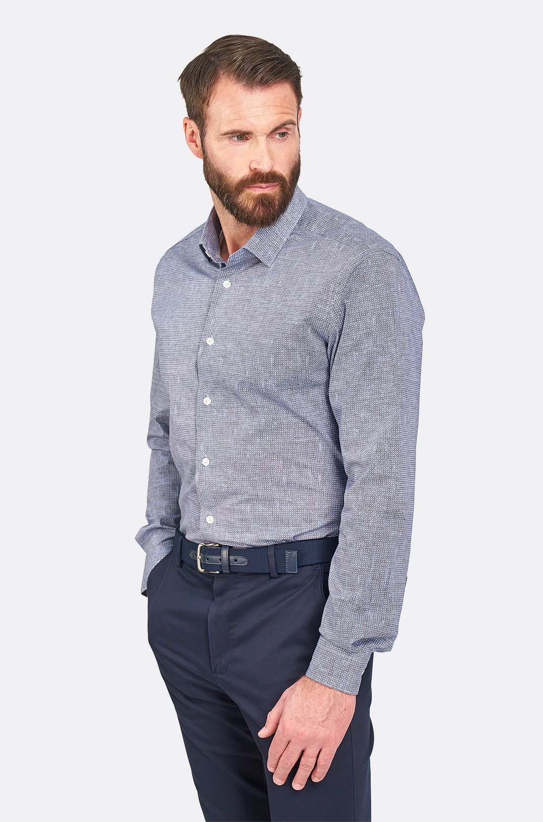 Pánská modrá strečová košile s geometrickým vzorem