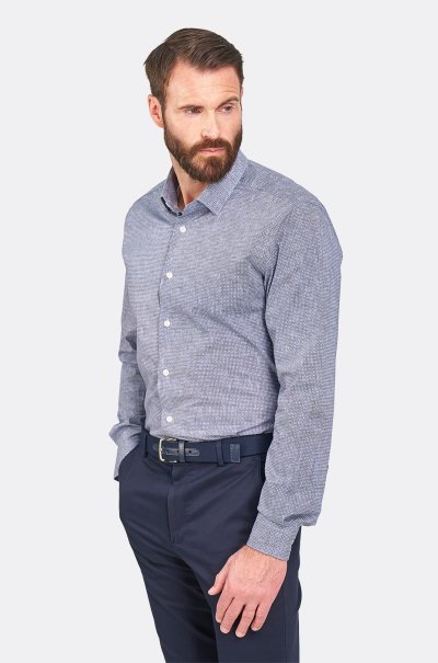 Modrá strečová košile s geometrickým vzorem